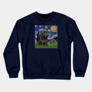 Starry Night (Van Gogh) Famous Art Adapted to include a Black Shih Tzu Crewneck Sweatshirt